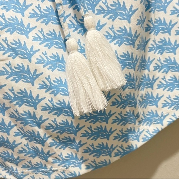 PERSIFOR Women’s Blue White Coral Print BRIE Top Tassel Back Resort Preppy Sz XS - Picture 6 of 11